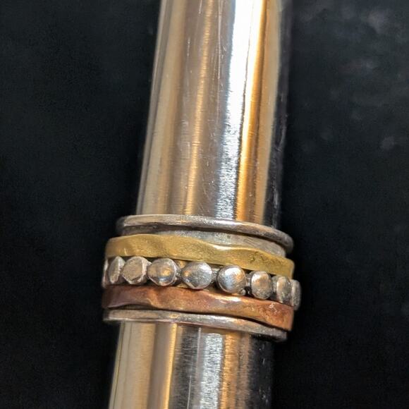 Hand Crafted Sterling Silver Brass Copper Wide Band Spinner Ring Size 6.25 - Picture 4 of 6